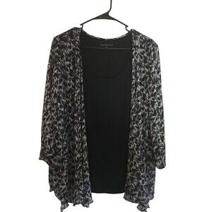 Sara Michelle Top Women's Size 1X Black White Animal Print 3/4 Sleeve Layered
